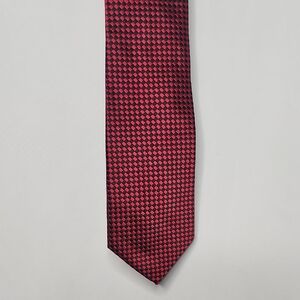 Ben Silver Red and Black Checkered Patterned Silk Tie